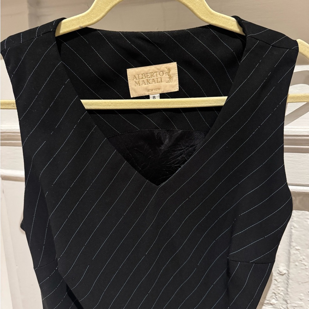 Vintage Black & Blue Stripe Mini Dress - Perfect Stylish Work Dress